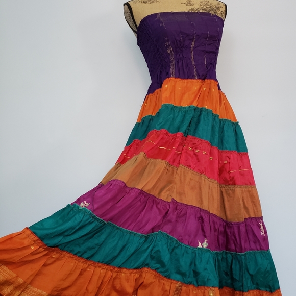 Recycled Sari Strapless Dress - Picture 3 of 7